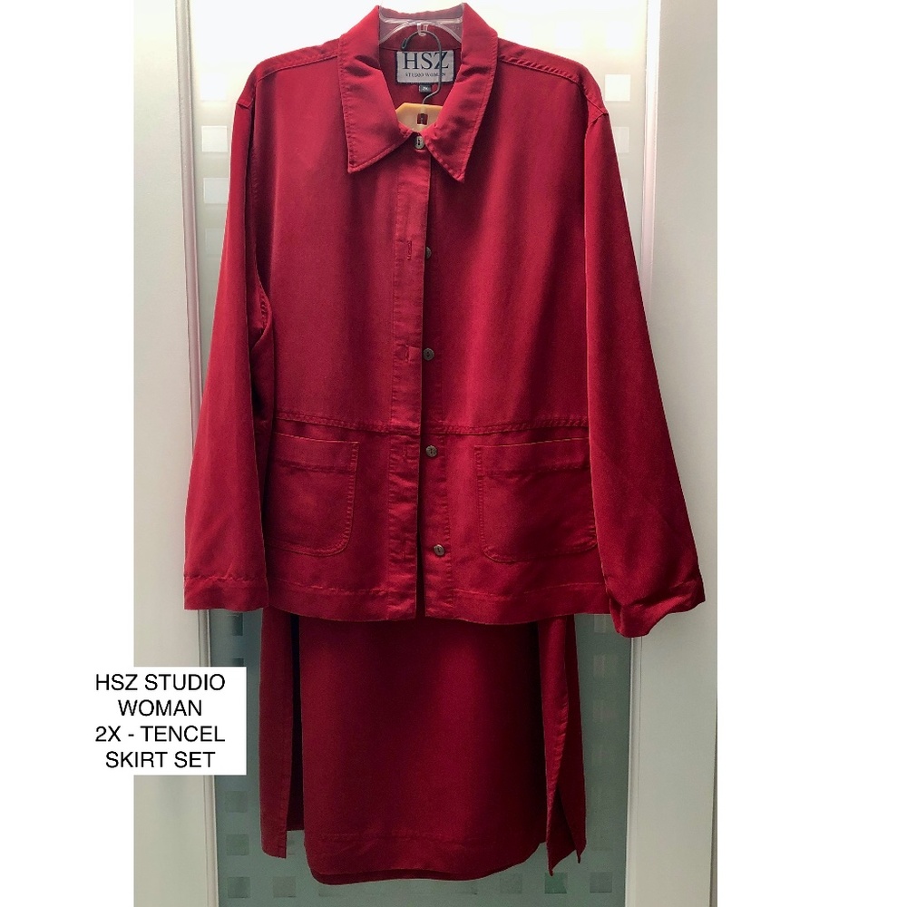 🎉HP🎉 HSZ STUDIO WOMAN Tencel Maxi Skirt Set + Jacket 2 Pc Red Vintage 2X